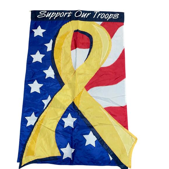 44" Support Our Troops Flag Yellow Ribbon Patriotic Red White Blue USA Military - Picture 2 of 8